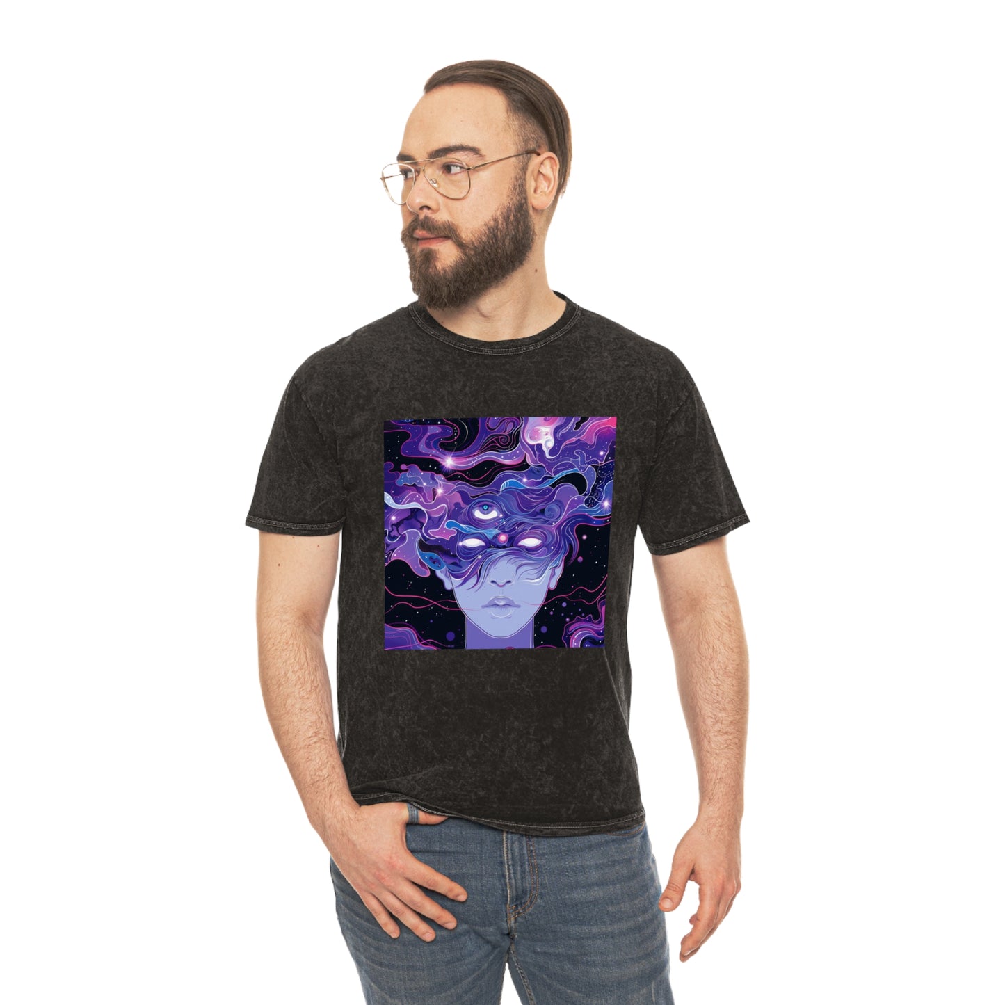 Purple Space Milky Way Galaxy Unisex Mineral Wash T-Shirt