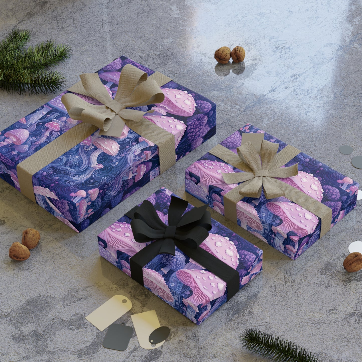 Purple Lavender Mushroom Pastel Psychedelic Clusters Gift Wrapping Paper Rolls, 1pc