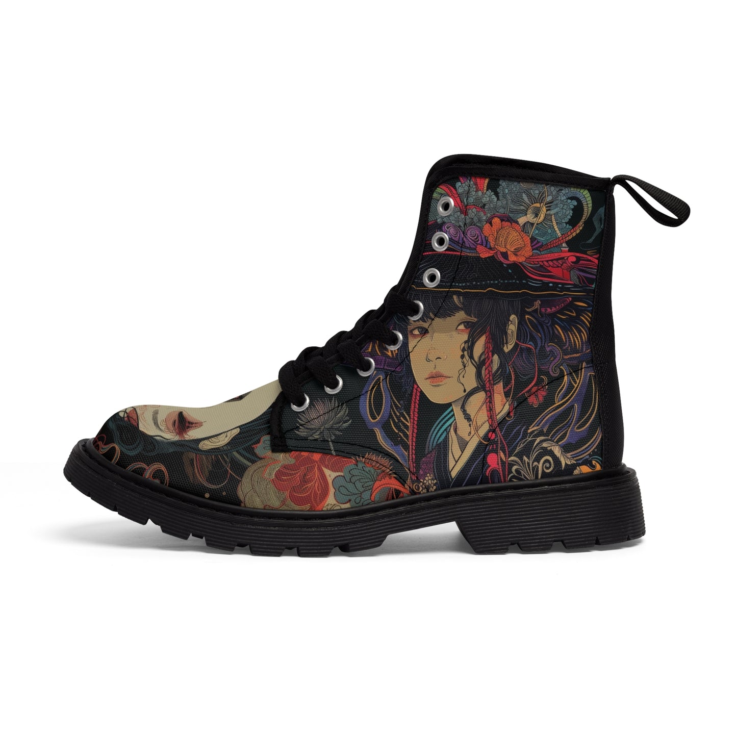 Dark Goth Anime Moth lady flotal flowy vine nouveau Men's Canvas Boots