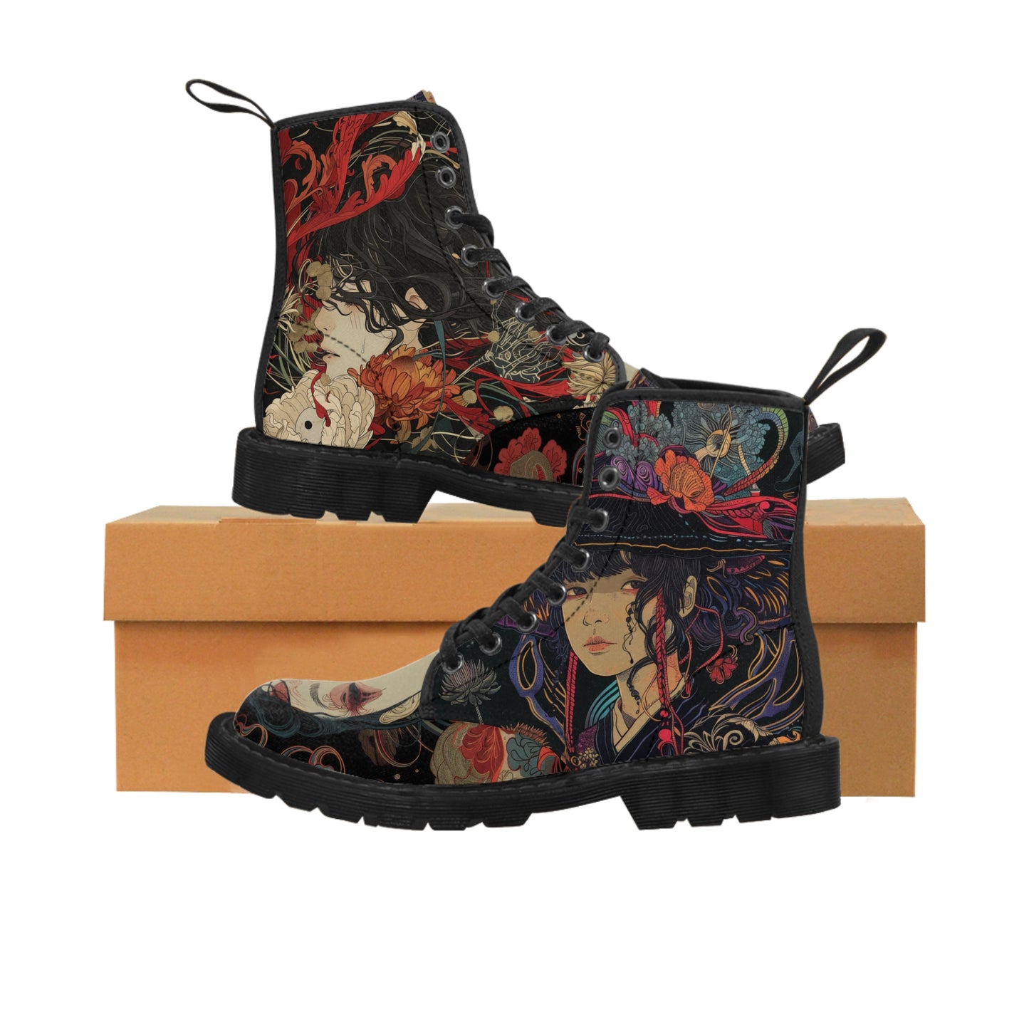 Dark Goth Anime Moth lady flotal flowy vine nouveau Men's Canvas Boots