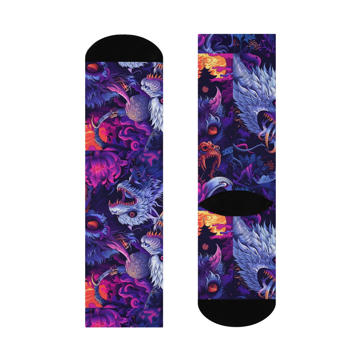Purple Blue Sky Ancient Dragon Yokai Swirl Cushioned Crew Socks