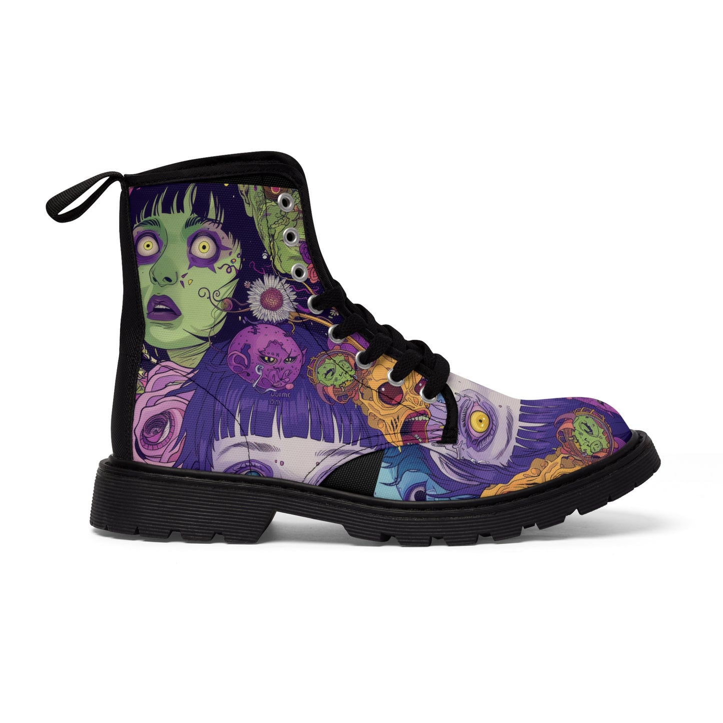 Green Purple Neon Monster Anime Horror Slime Color Patch Men's Canvas Boots