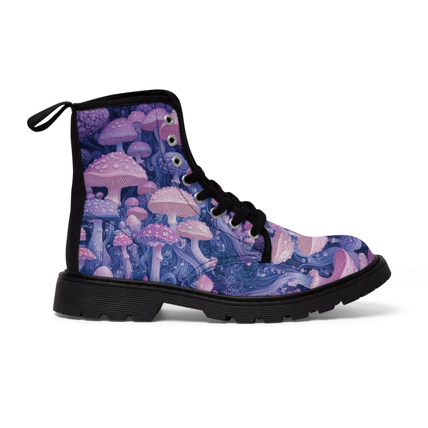 Purple Lilac Pastel Lavender Mushroom UV Fungi Garden Psychedelic Festival Psy UV Wear Men's Canvas Boots