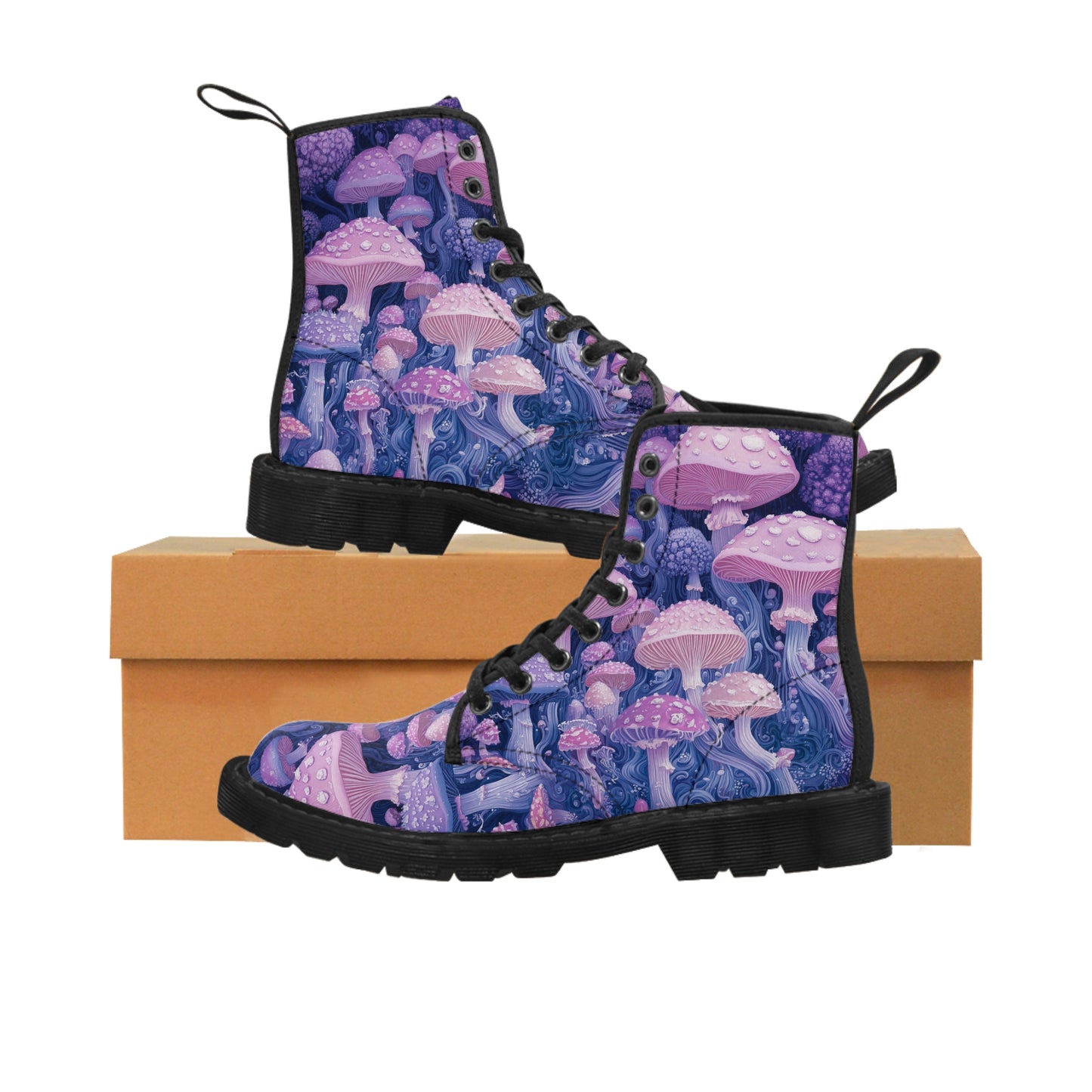 Purple Lilac Pastel Lavender Mushroom UV Fungi Garden Psychedelic Festival Psy UV Wear Men's Canvas Boots
