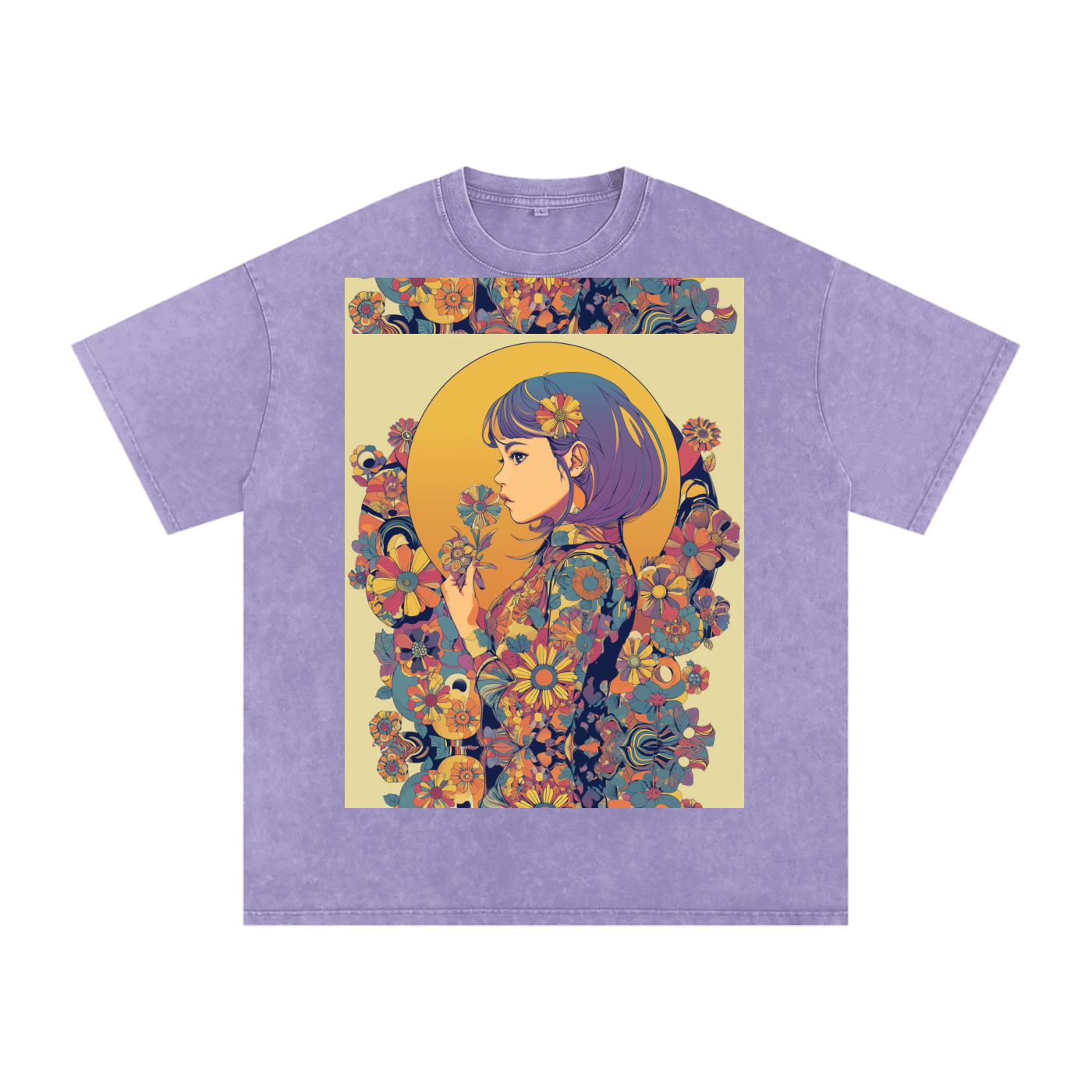 Retro Moon Boho Flapper Nouveau floral flower Maiden Snow Washed Oversized Cotton T-Shirt