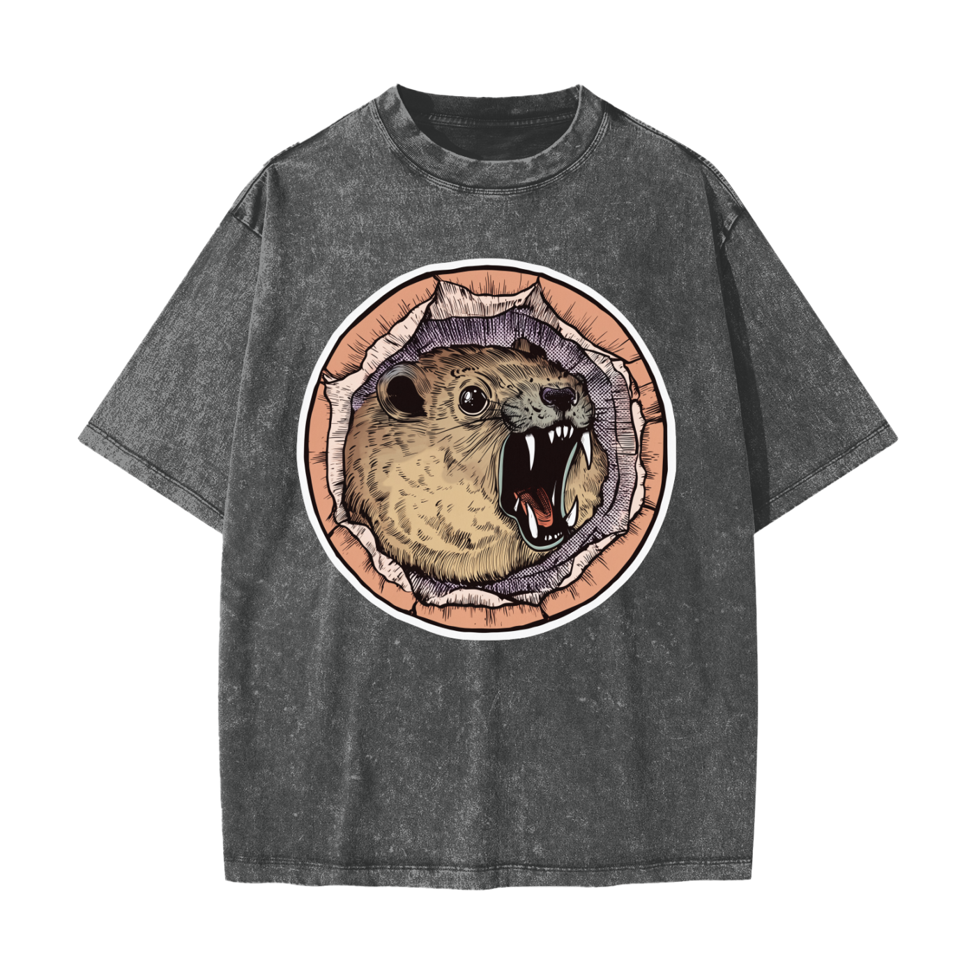 Hyrax AWAWA Rage Feral Scream Grunge Punk Festival Acid Washed T-Shirt
