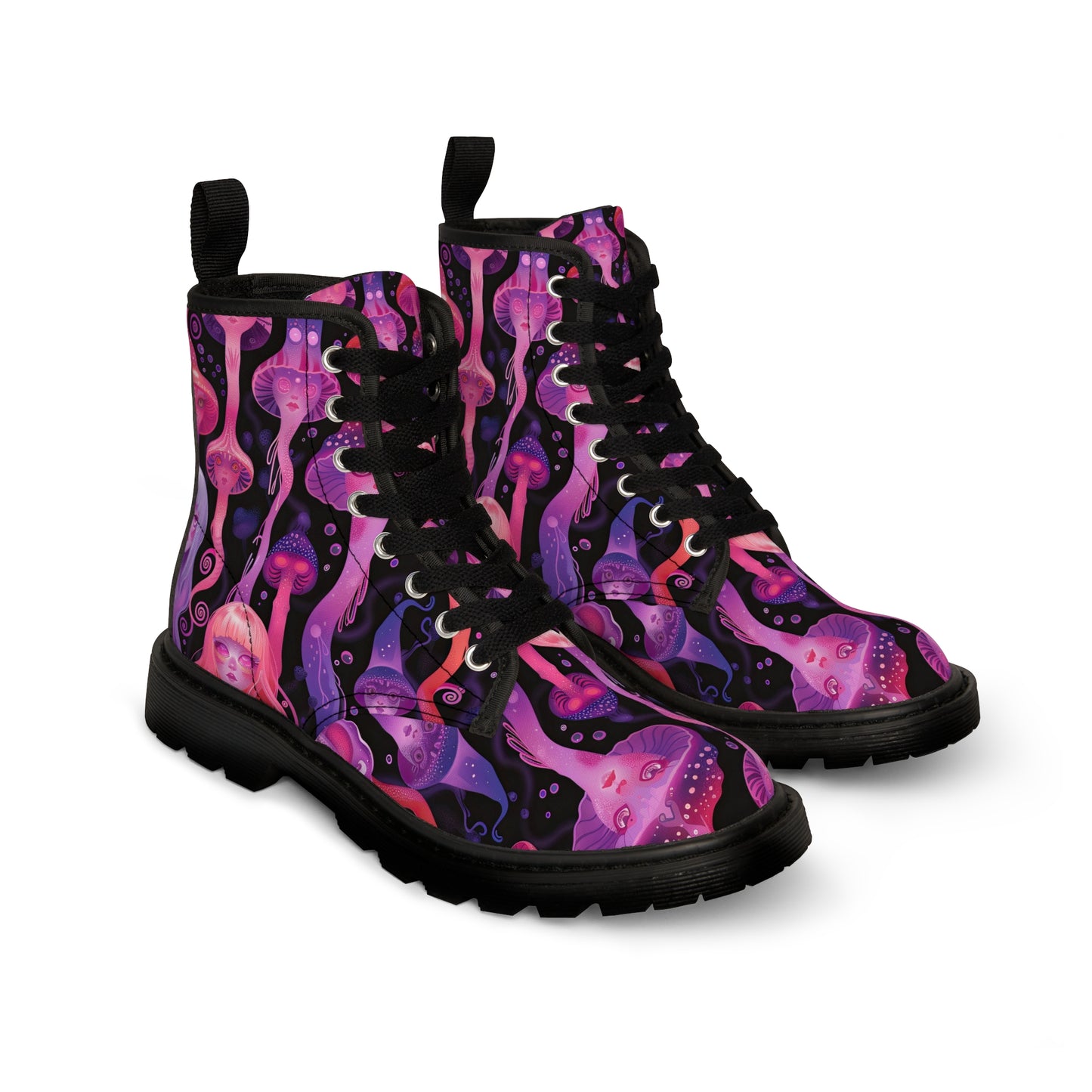 Jellyfish Pastel UV Laava Lamp Anime Lavender Pink Purple Lilac Psychedelic Festival Wear Goddess Spirit Pastel GothCore Men's Canvas Boots