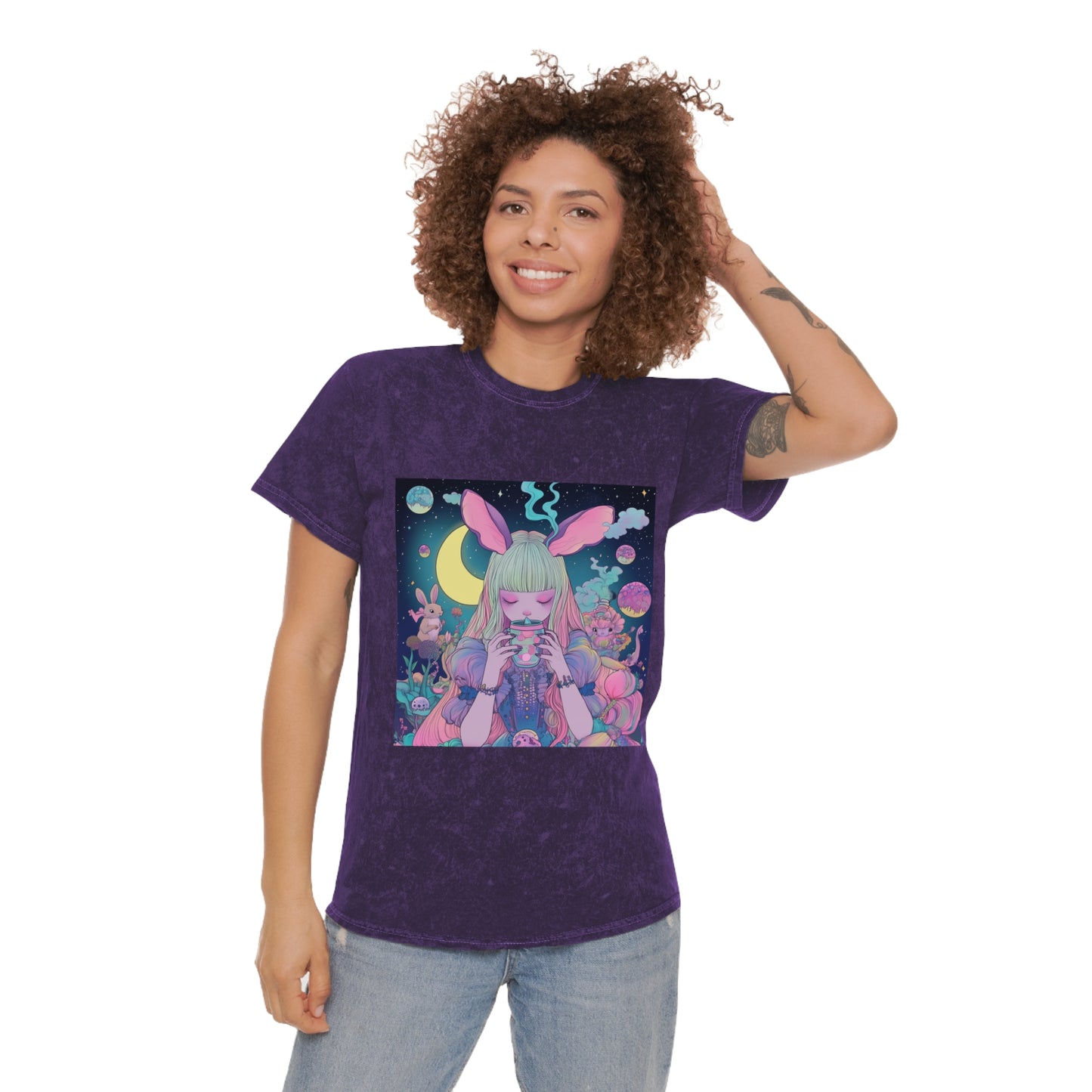 Alice has UV Boba Tea in psychedlia Wonderland Unisex Mineral Wash T-Shirt