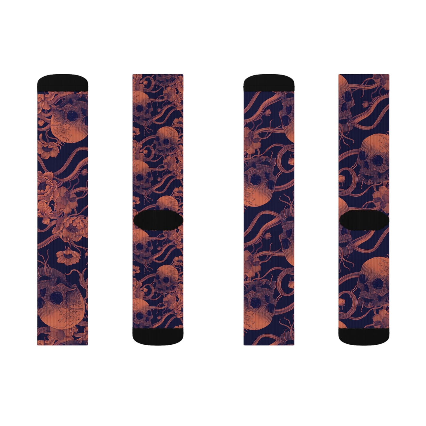Sepia Mauve Black Skull Vine Sublimation Socks