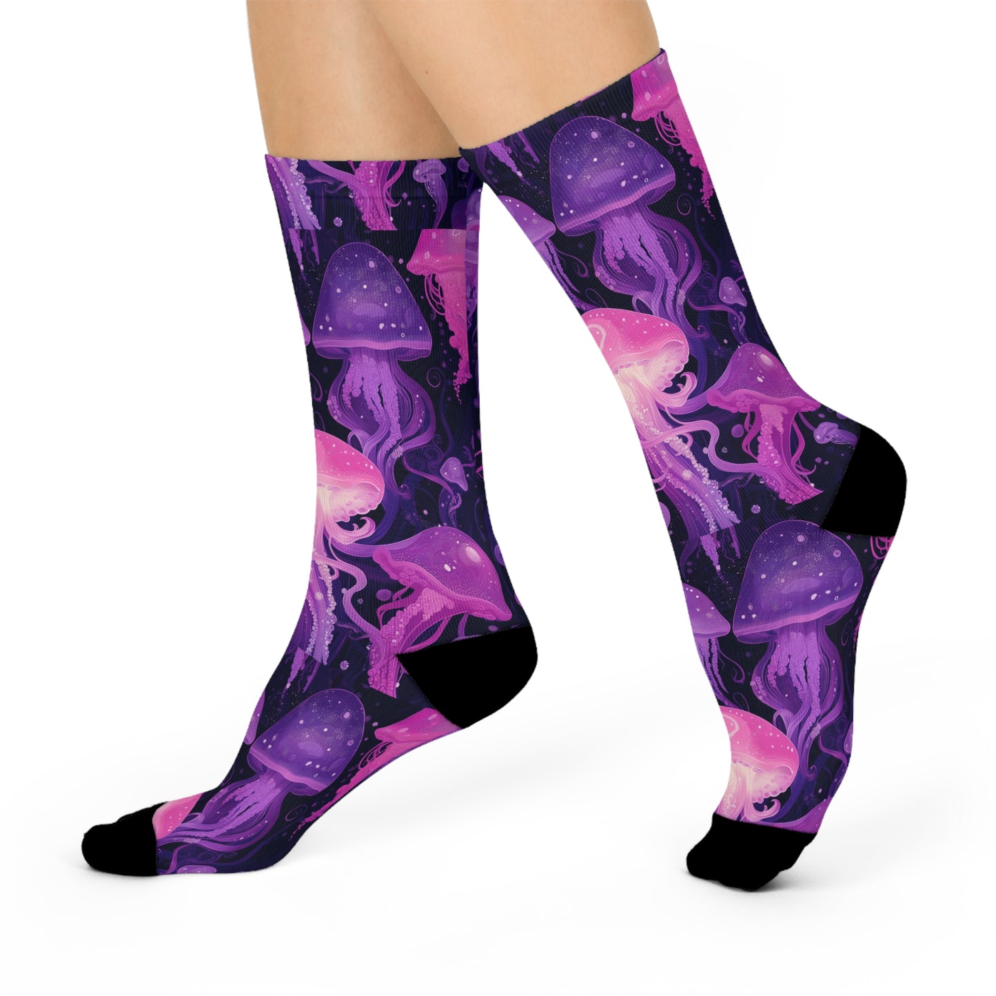Purple Pink Pastel Lavender Jellyfish Float Drip Ocean Scene Cushioned Crew Socks