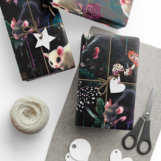 Opossum Mouse Rodent Shroom Purple Pastel Cottagecore Color Drip Drip Wrapping Papers