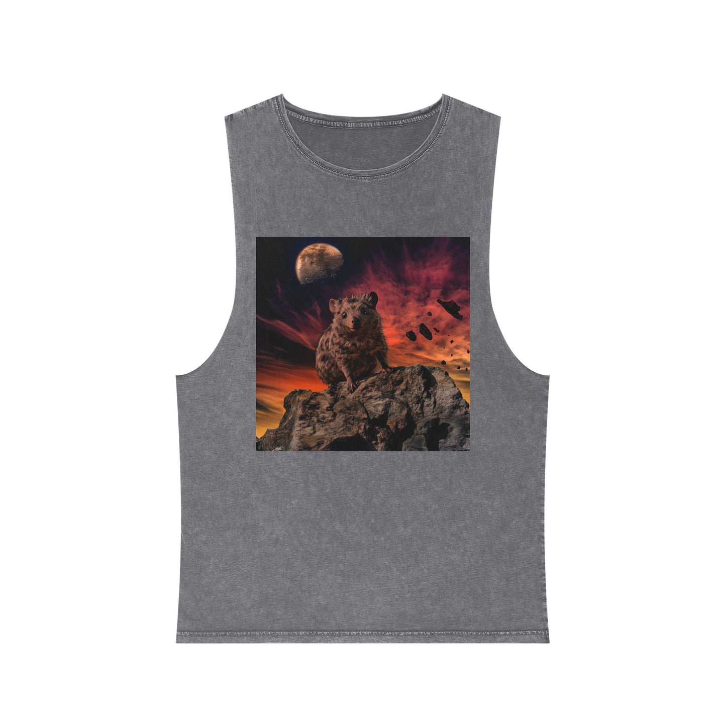 Hyrax Western Sky Rocks Sunset with Moon UnisexGrey Stonewash Tank Top