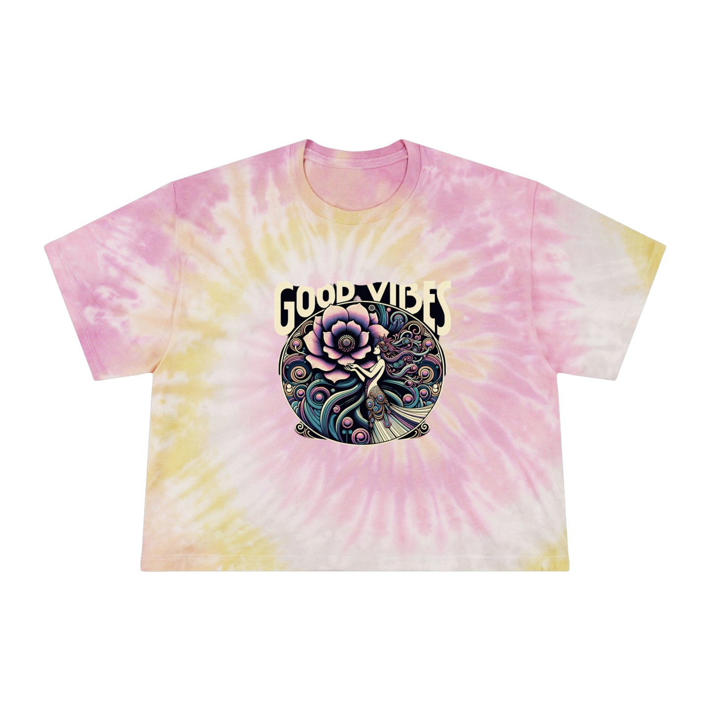 Good Vibes Floral Boho fairy Crop Pastel boxy candy tie dyeWomen's Tie-Dye Crop Tee