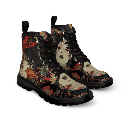 Dark Goth Anime Moth lady flotal flowy vine nouveau Men's Canvas Boots