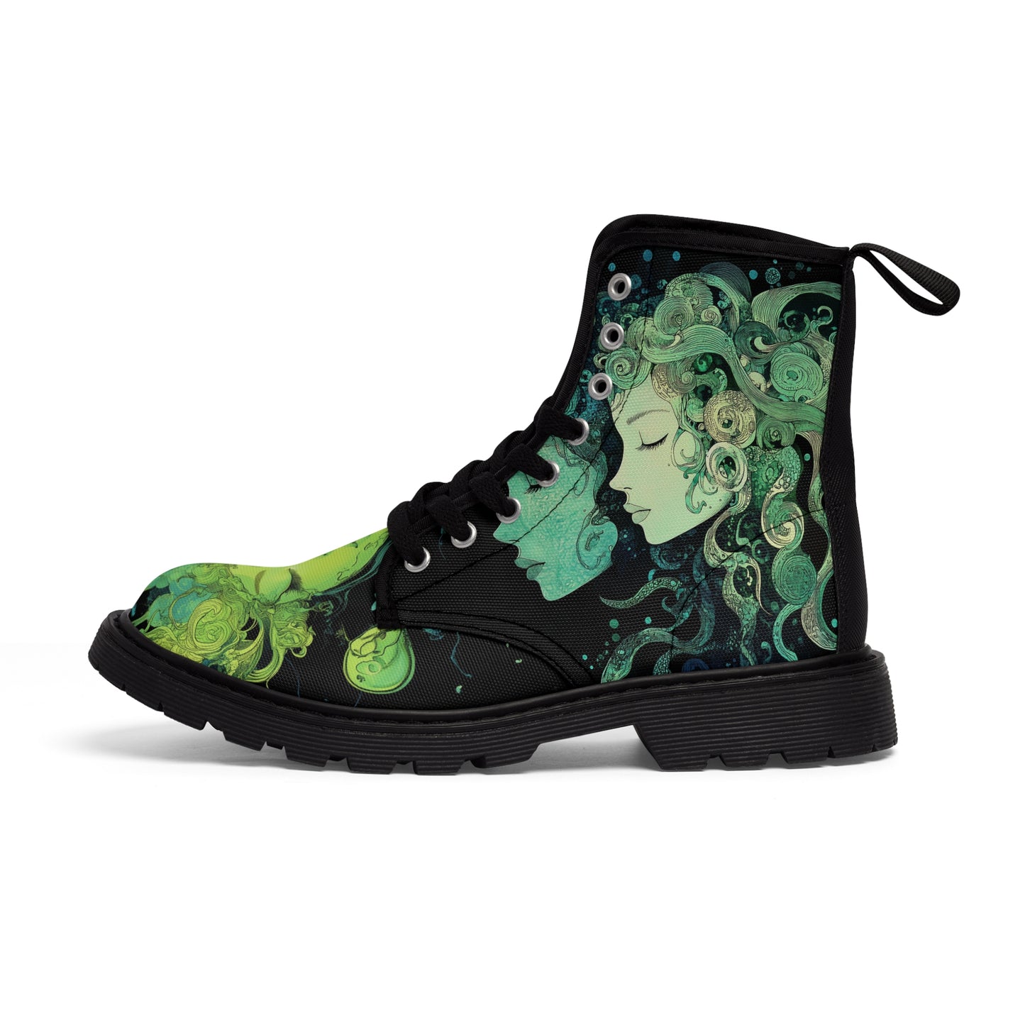 Lime Neon Green UV Lava Lamp Swirl Smoke Anime Goddess Spirit Festival EDM Wear Men's Canvas Boots