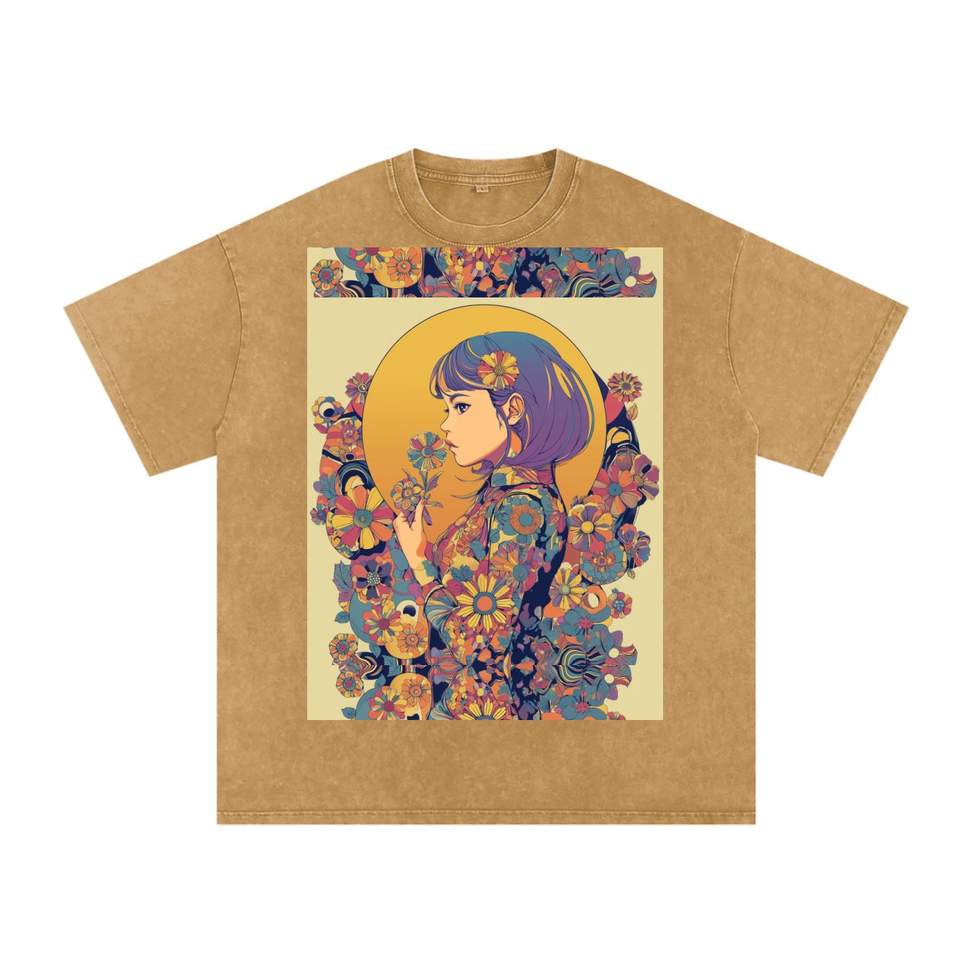 Retro Moon Boho Flapper Nouveau floral flower Maiden Snow Washed Oversized Cotton T-Shirt