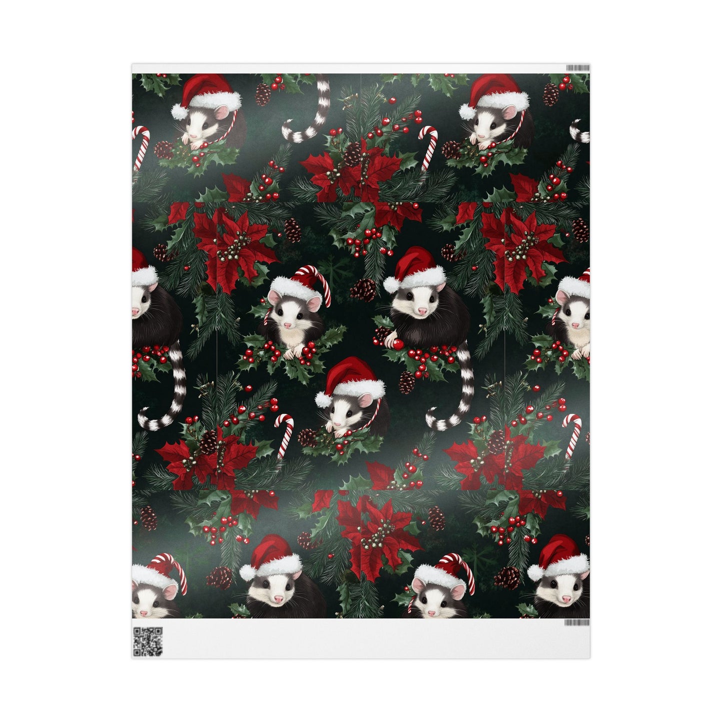 Opossum Trio Cluster PineCone Berries Pine Poinsetta Wrapping Papers