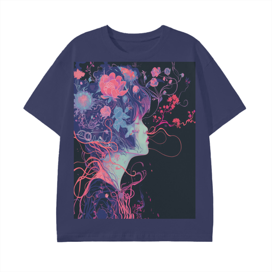 Floral Lotus Wire Girl Japan Silhouetted Bloom Anime Graphic Unisex Classic T-Shirt