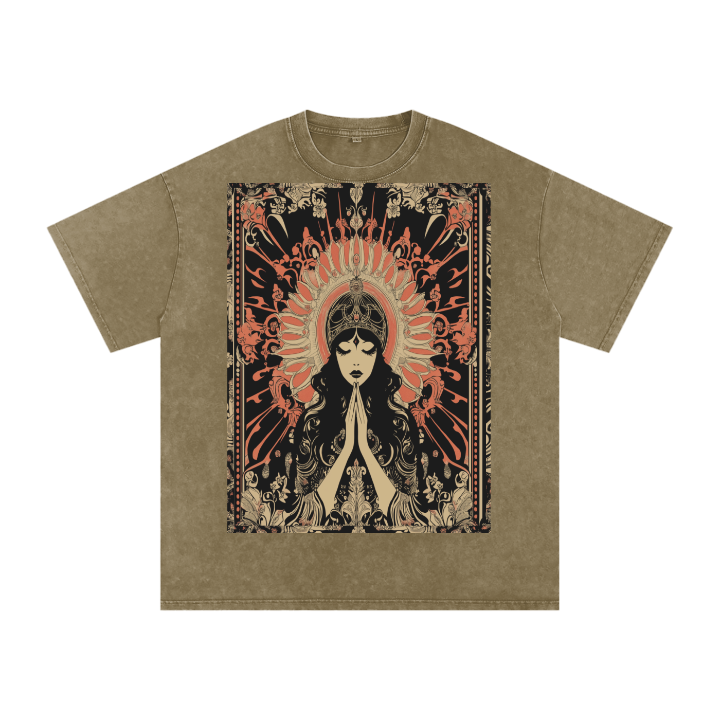 Retro mystic art nouveau Levant Boho prayer festival peace prayer goddess Snow Washed Oversized Cotton T-Shirt
