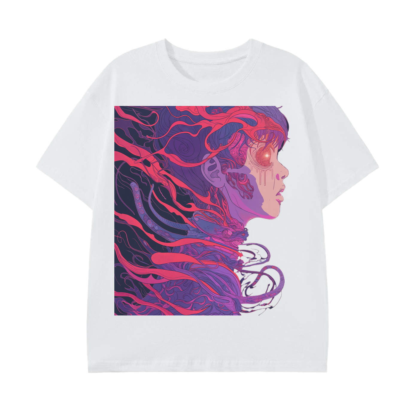 Floral Neural Wire Futuristic Purple Red Fusion Anime Meca Being Graphic Festival Rave Unisex Classic T-Shirt