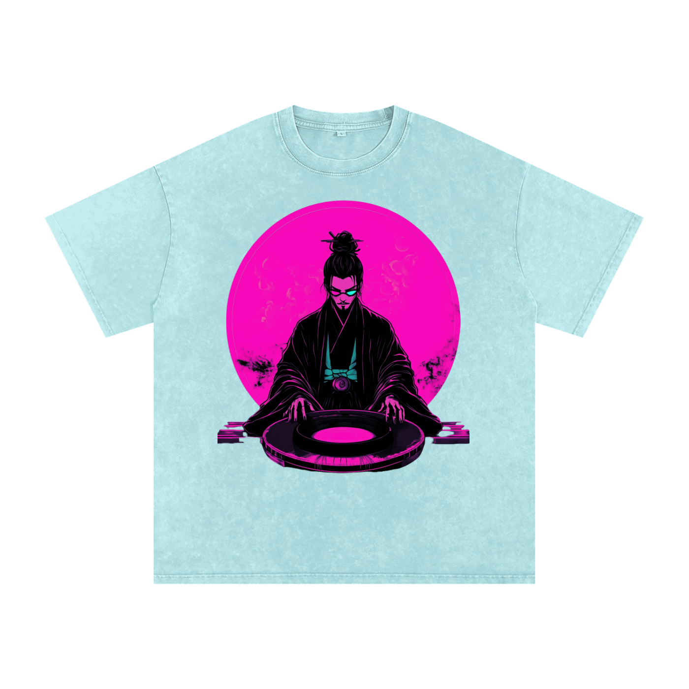 Neon Moon DJ Edo Samurai Wizard Traveler Grunge Punk Rave Festival Acid Wash Oversize T-Shirt - 250 GSM