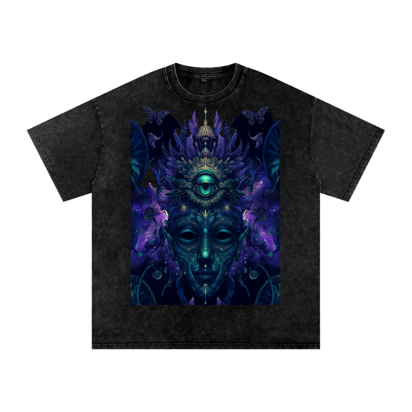 Fractal Dark Woods DMT Shaman Ultramarine Festival Rave Third Eye Snow Washed Oversized Cotton T-Shirt