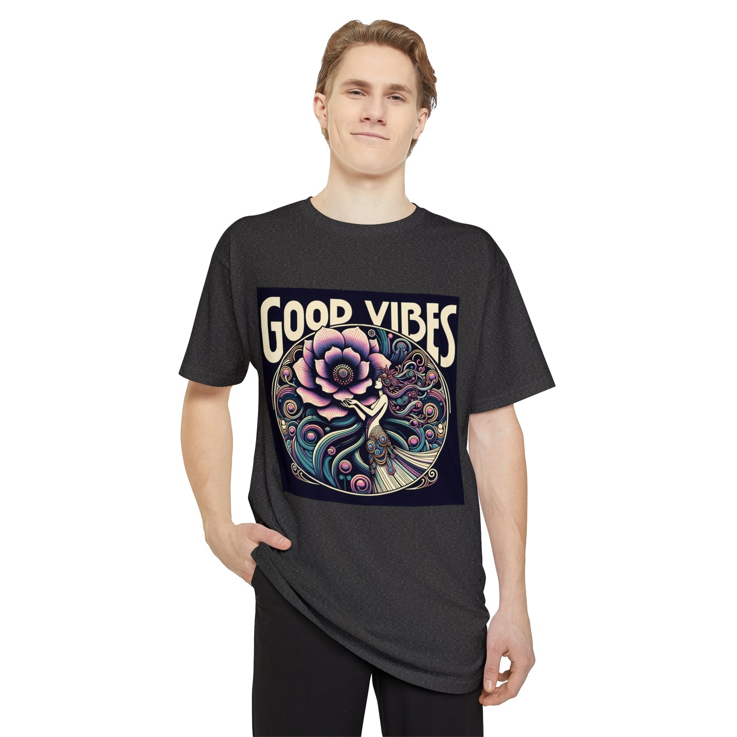 Good Vibes floral Boho fairy lady Unisex Long Body Urban Tee