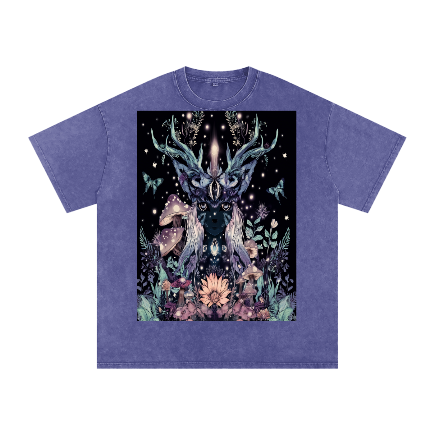Winter Solstice Dark Mushroom Night Fawn Dark Fairy  Festival Snow Washed Oversized Cotton T-Shirt
