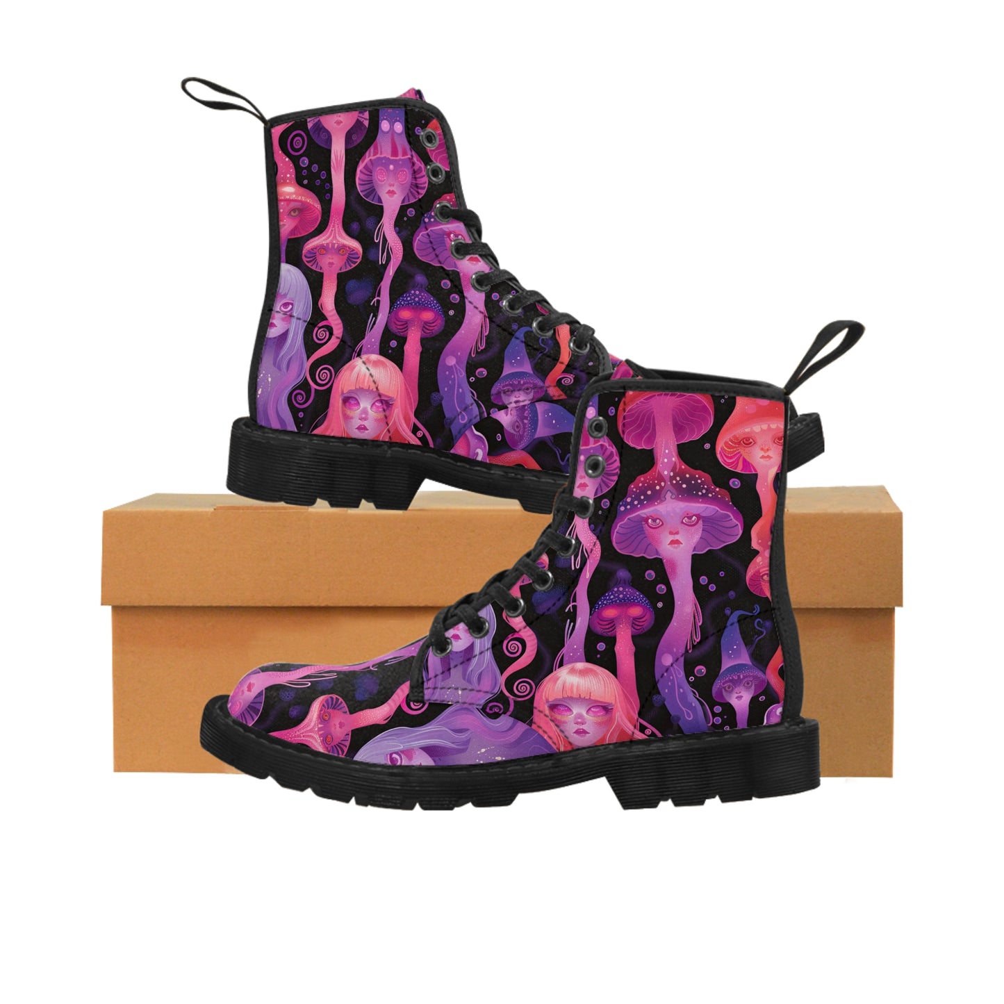 Jellyfish Pastel UV Laava Lamp Anime Lavender Pink Purple Lilac Psychedelic Festival Wear Goddess Spirit Pastel GothCore Men's Canvas Boots