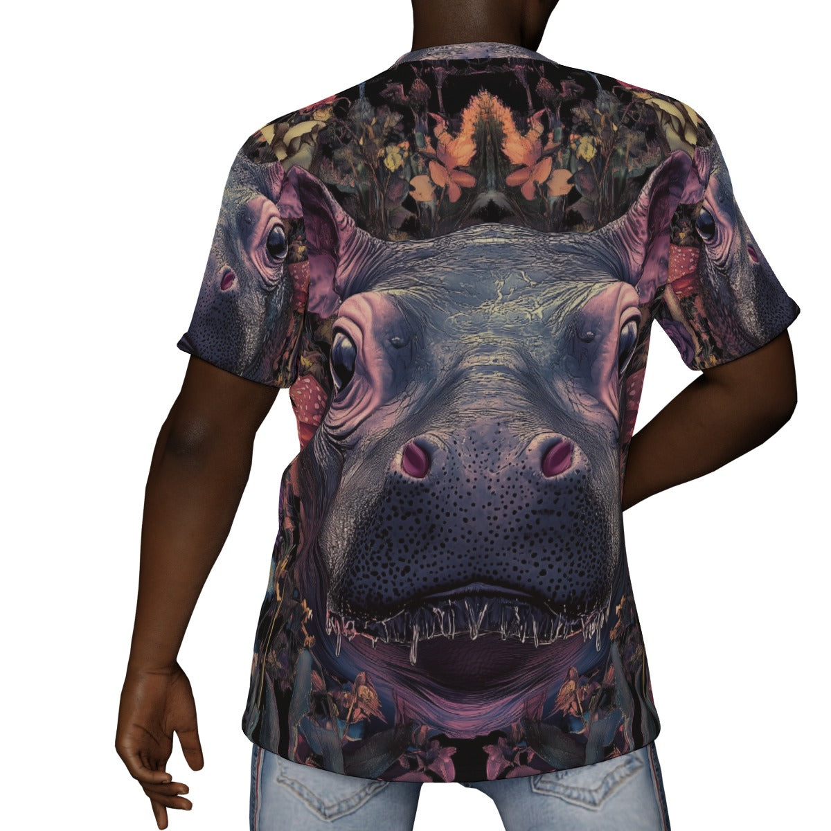 Moo Deng Pygmy Hippo Purple Psy Mushroom Festival Drip All-Over Print V-Neck T-Shirt