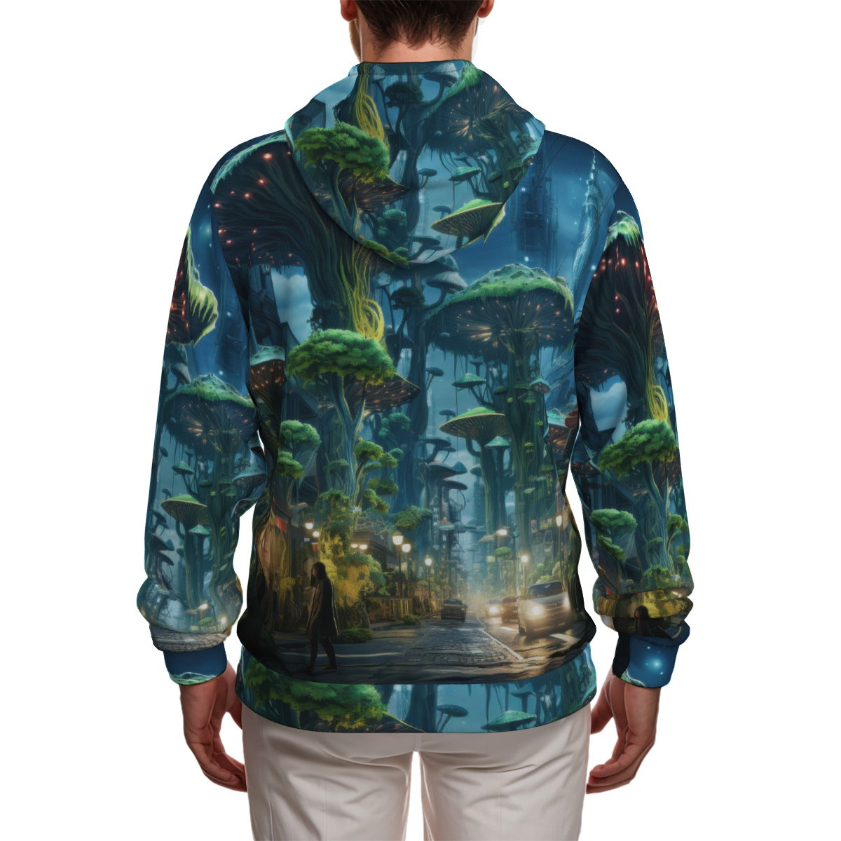 Green Mushroom Future City Psychedelia Festival Edm Psy Zip All-Over Print Zip Up Hoodie With Pocket