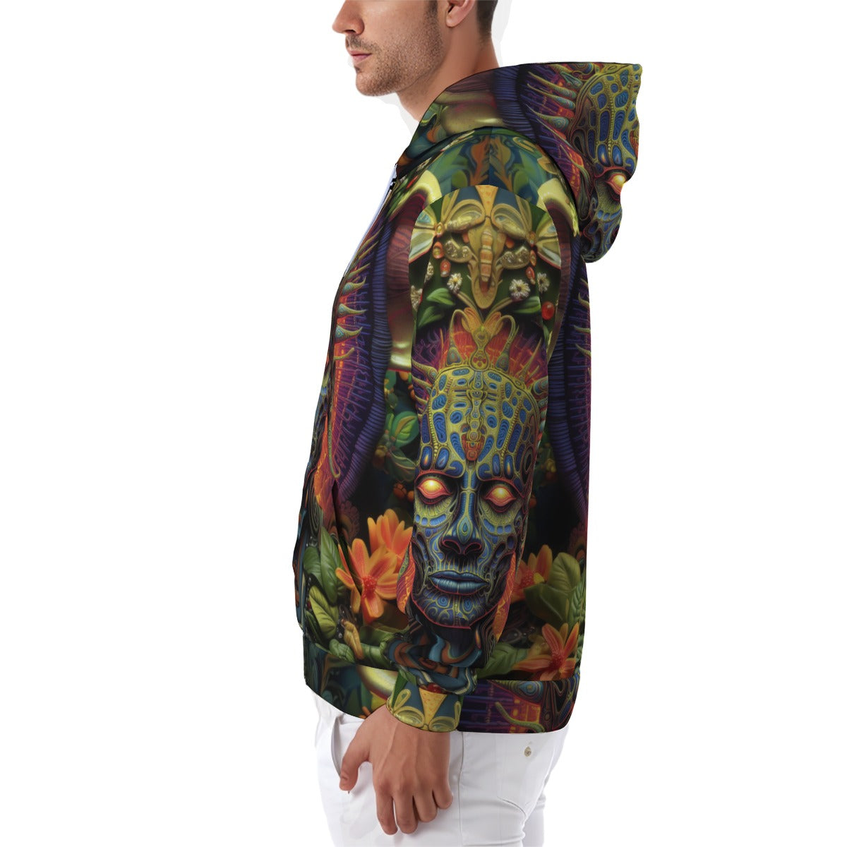 Amazonian DMT Alien Rain Forest Psychedelia Vivid Color Burst Festival All-Over Print Zip Up Hoodie With Pocket