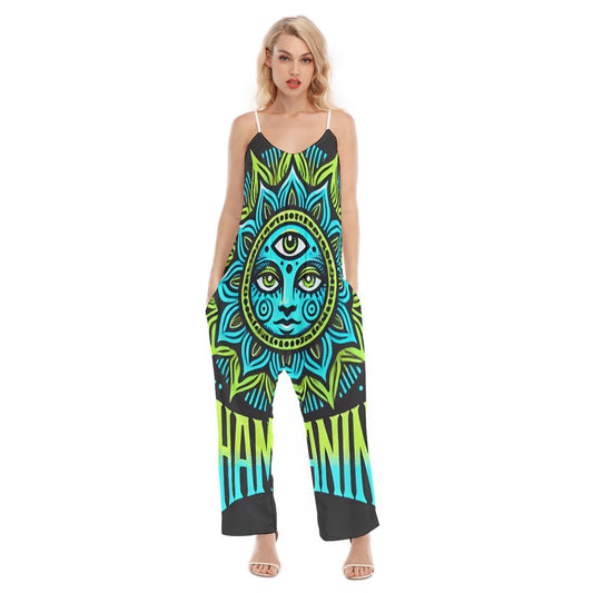 Shamanink Threads Logo Harem Festival Psy Edm Jumpsuit All-Over Print Women's Loose Cami Jumpsuit