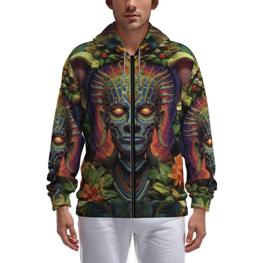 Amazonian DMT Alien Rain Forest Psychedelia Vivid Color Burst Festival All-Over Print Zip Up Hoodie With Pocket