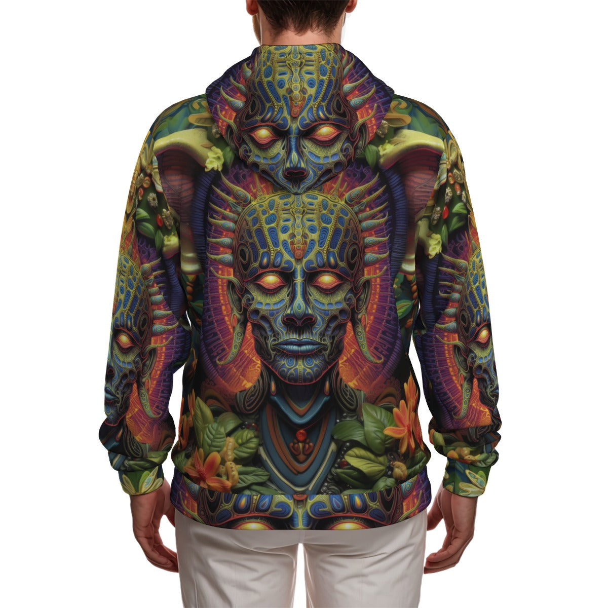 Amazonian DMT Alien Rain Forest Psychedelia Vivid Color Burst Festival All-Over Print Zip Up Hoodie With Pocket