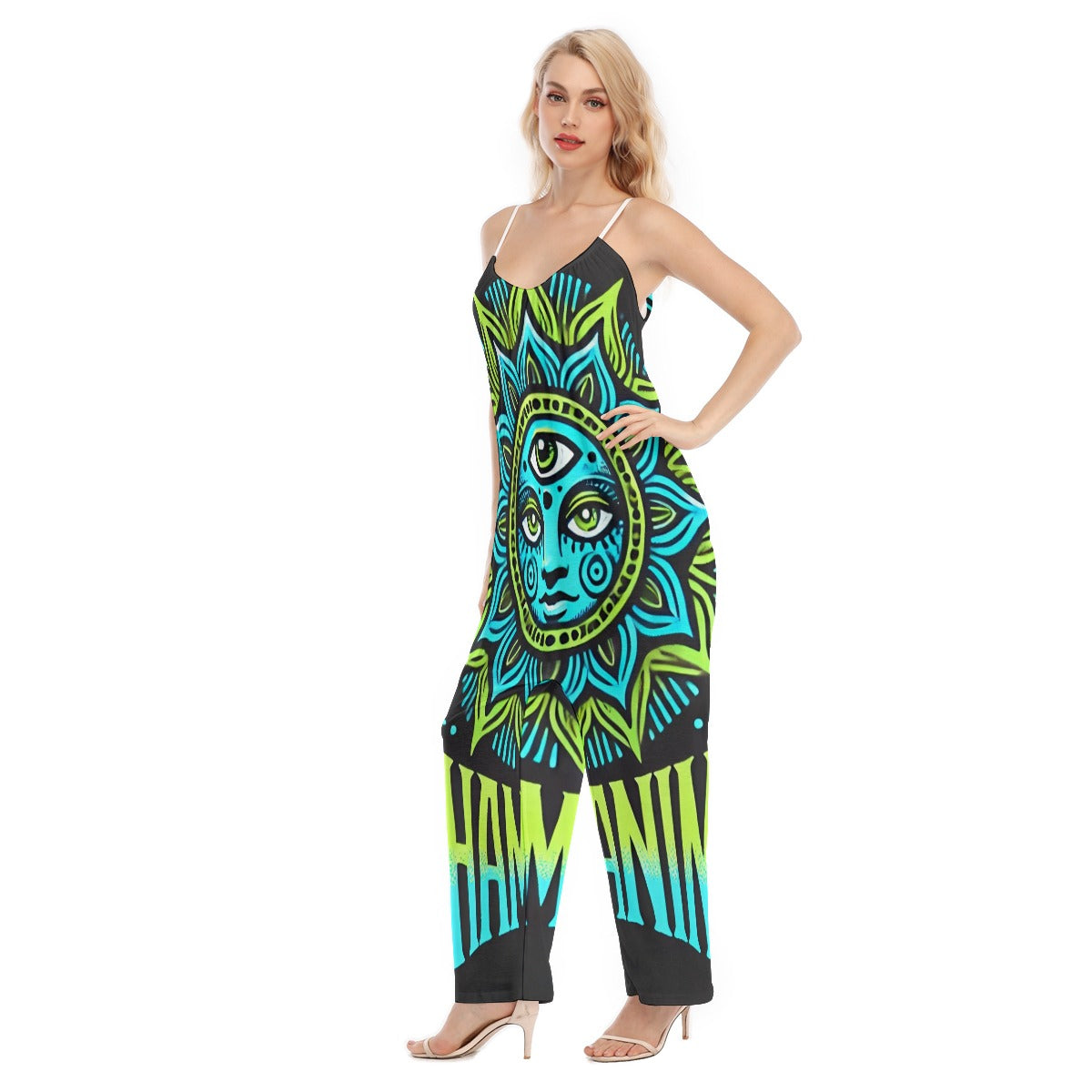 Shamanink Threads Logo Harem Festival Psy Edm Jumpsuit All-Over Print Women's Loose Cami Jumpsuit