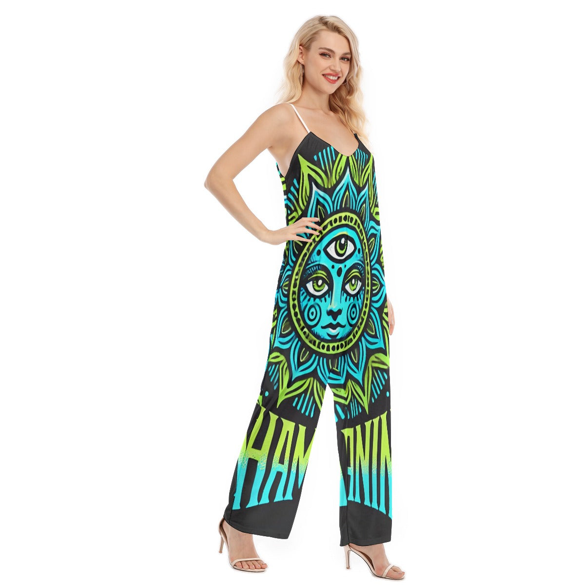 Shamanink Threads Logo Harem Festival Psy Edm Jumpsuit All-Over Print Women's Loose Cami Jumpsuit