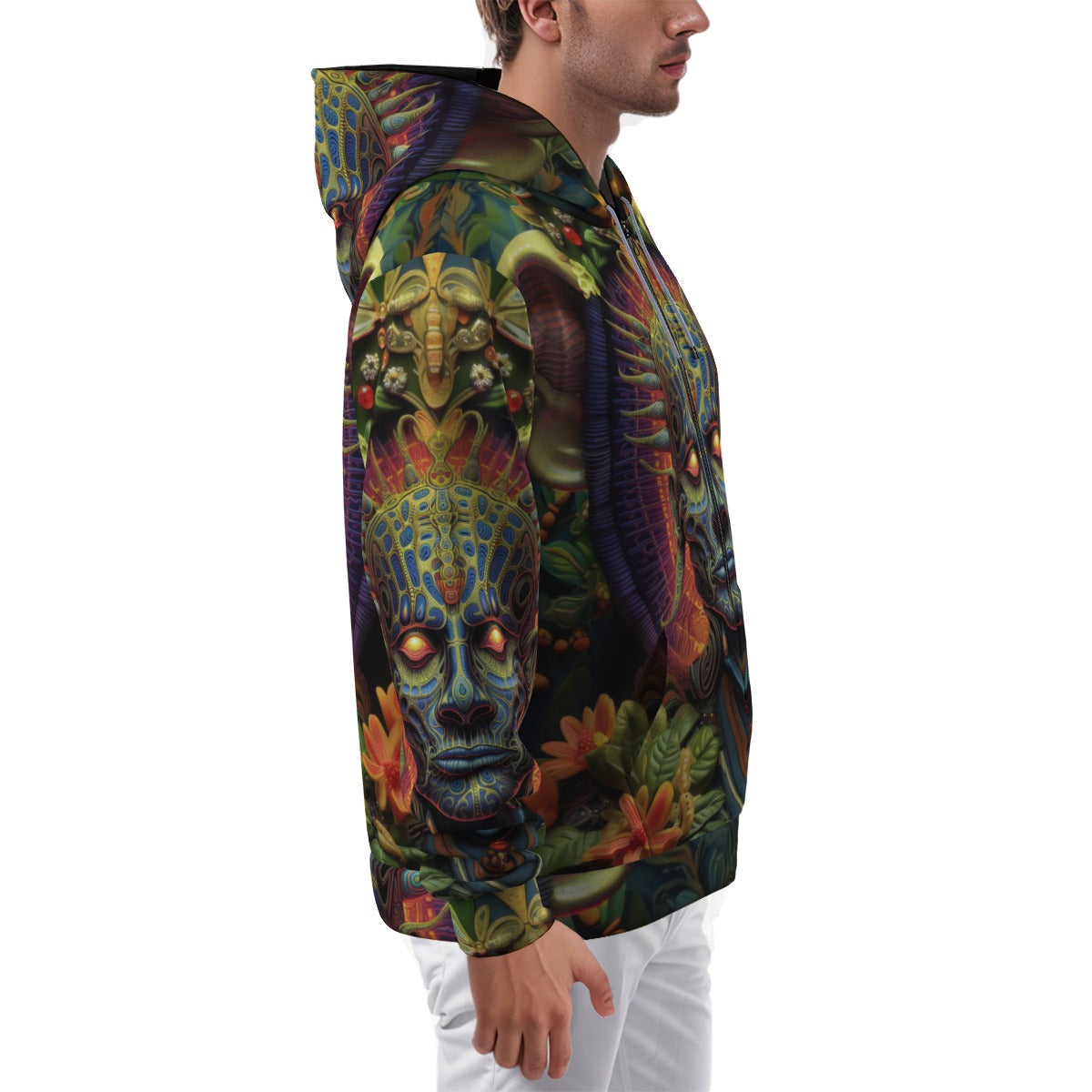 Amazonian DMT Alien Rain Forest Psychedelia Vivid Color Burst Festival All-Over Print Zip Up Hoodie With Pocket