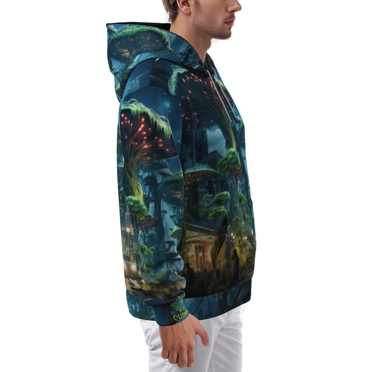 Green Mushroom Future City Psychedelia Festival Edm Psy Zip All-Over Print Zip Up Hoodie With Pocket