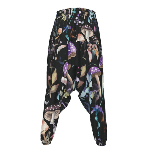 Black Mushroom Rose Goth  Cottagecore Festival EDM Harem All-Over Print Men's Loose Trousers