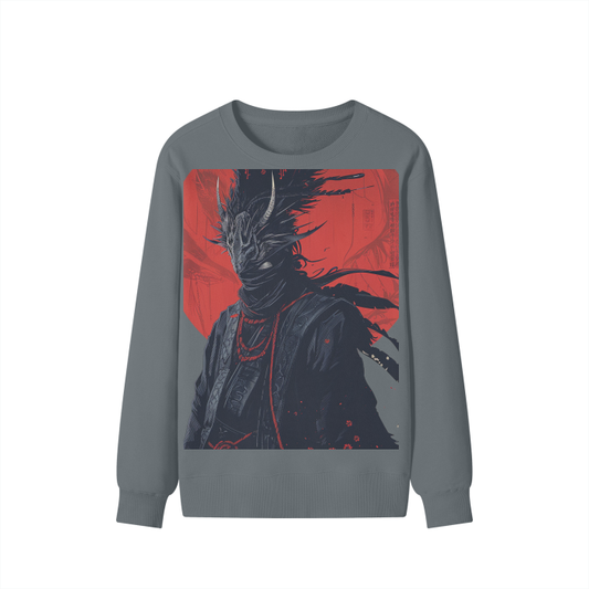 Rustic Crow Horned Samurai Night Sage Red Moon Streetwear Pullover Classic Sweater - 300 GSM