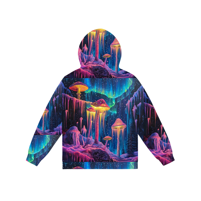 Galactic Winter Mushroom Psychedelic Aura Borealis Neon Ice Lights in Space Festival All-Over Print Women's No Pocket Zip Hoodie