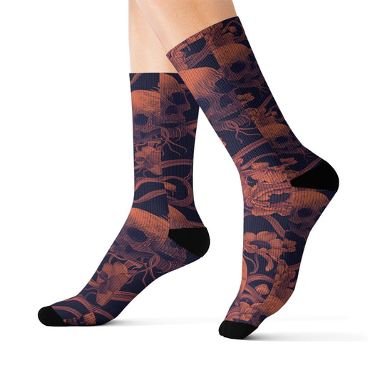 Sepia Mauve Black Skull Vine Sublimation Socks