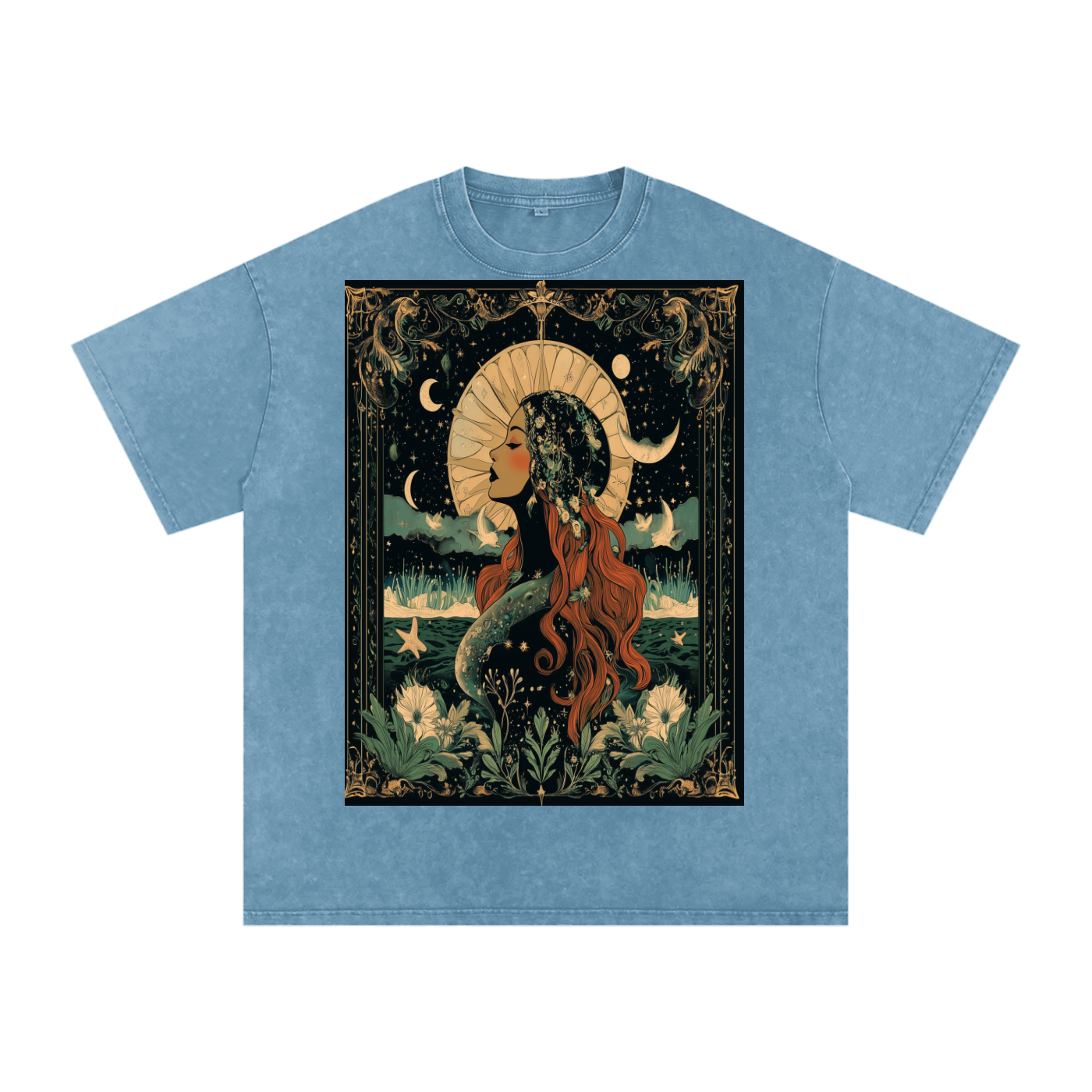 Art Nouveau Moonlight Boho Green River Witchy Grunge Dark Cottage Acid Acid Wash Oversize T-Shirt - 250 GSM