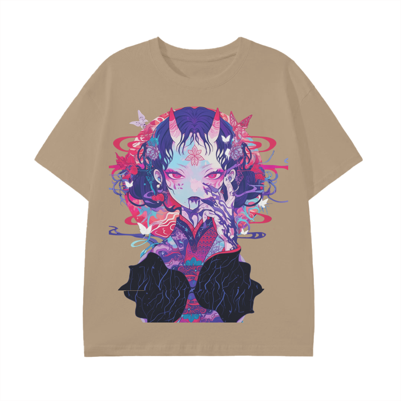 Anime Vampiric Ghost Illusion Witch Lotus Horns Reflective Butterfly Kabuki Graphic Unisex Classic T-Shirt