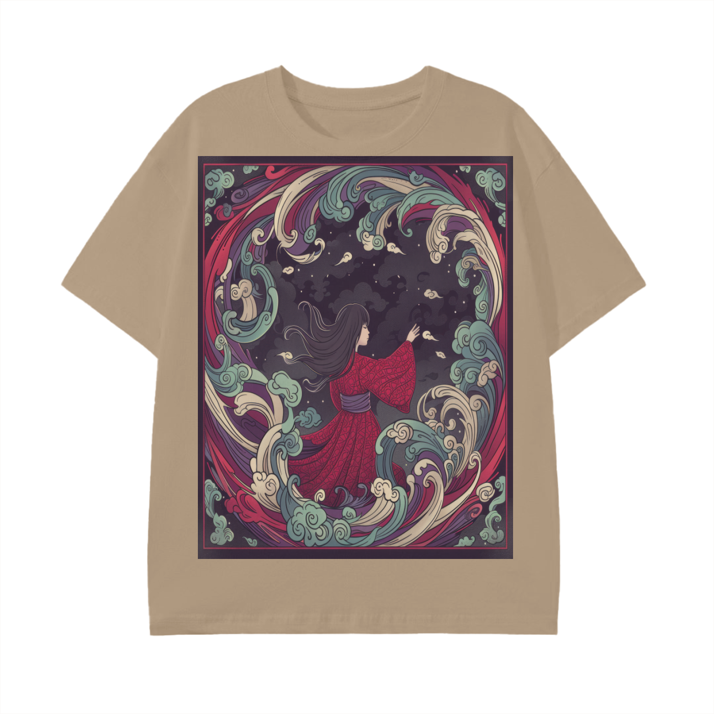 Wave Girl Ocean Night Swirl Avant Kimono Anime Graphic Print Unisex Classic T-Shirt