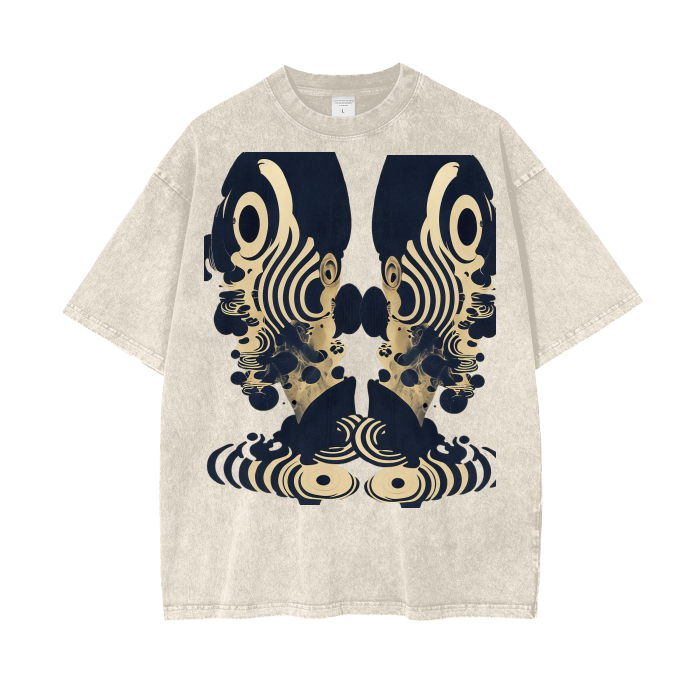 Rorshach Reflective Psychedelic Art Nouveau Ink Black White Figure Psy FestivalAcid Wash Oversize T-Shirt - 250 GSM