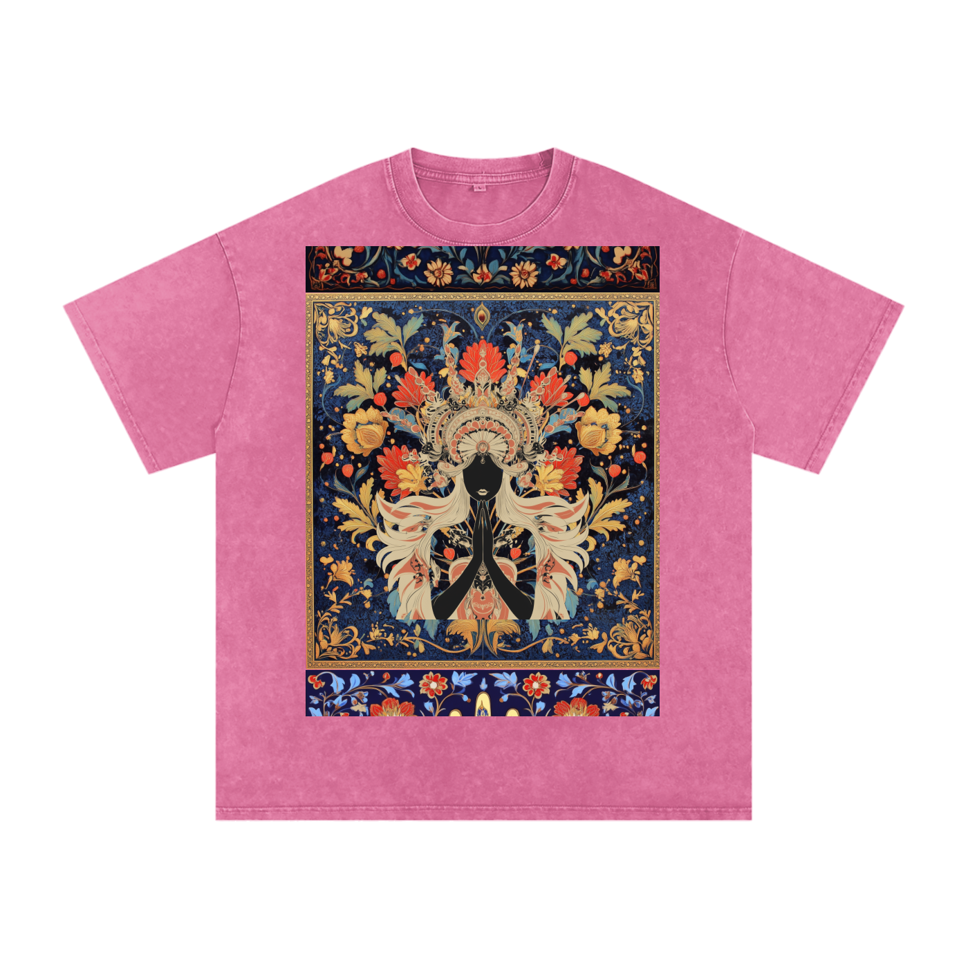 Dark Levant Eastern Nile Boho Floral Prayer Goddess Graphic Festival Unisex Classic T-Shirt-Snow Washed Oversized Cotton T-Shirt