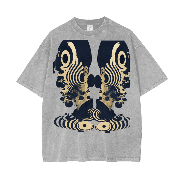 Rorshach Reflective Psychedelic Art Nouveau Ink Black White Figure Psy FestivalAcid Wash Oversize T-Shirt - 250 GSM