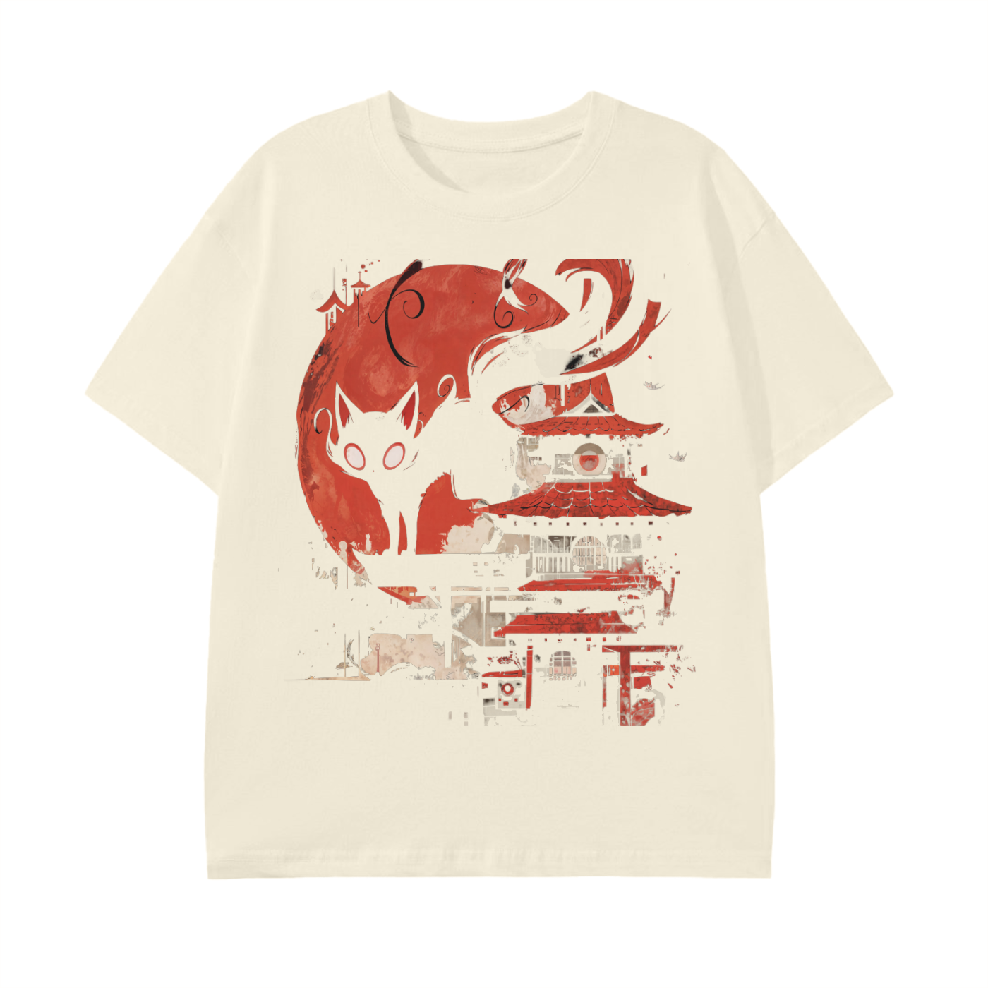 Shadow Cat Blood Moon Japan Anime Edo Shinto Yokai Shrine Washout Graphic Unisex Classic T-Shirt